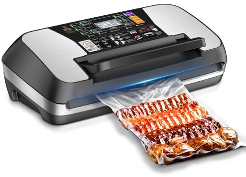 95 kPa Vacuum Sealer Machine, 230W Food Vacuum Sealer with Double Heat Seal 10-In-1 Multi Modes Vac Pack Machine Set with Cutter, 1 Bag Roll & 10 Precut Bags and Accessory Hose