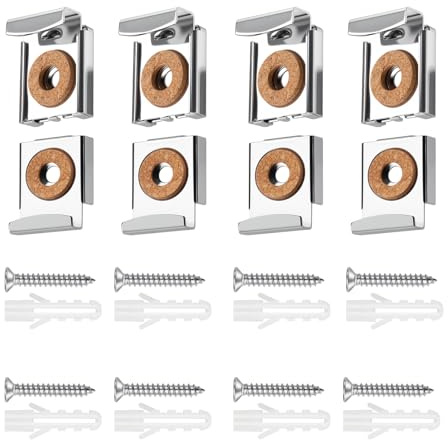Dwsdws 8 Stück Spiegelhalter Spiegelhalterung Wand Schwer | Aufhängung,Edelstahl Spiegelklammern,Spiegelaufhängung,Wandspiegelhalter mit Dübel und Schrauben,für Badezimmer,Wohnbereich