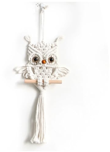 Qiantull Eule Wandbehang Makramee Wandteppich Wanddeko Boho Deko Ornamente Handgefertigt Baumwolle Eule Wanddekoration für Zuhause Büro Schlafzimmer Wohnzimmer 20 x 50 cm Beige