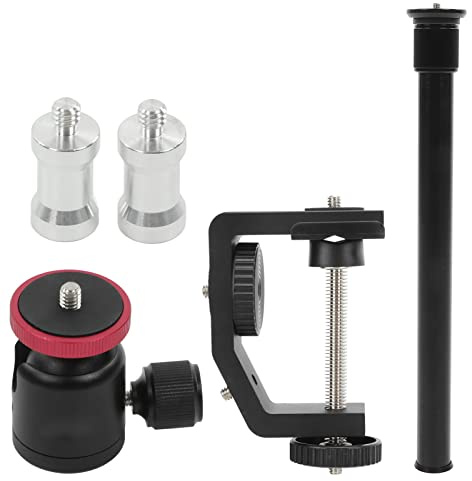NINGANME C Clamp Desk Mount Camera Stand with 1/4 Screw, Adjustable Aluminum Extension Rod for Cameras and Lights, Tabletop Mount with Ball Head for Streaming, Photography, and