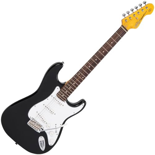 Vintage V-6 BB Strat, E-Gitarre, S/S/S, weißes Schlagbrett, schwarz, Palisander