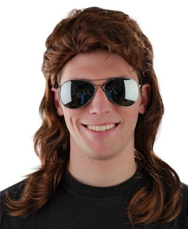2er Spar-Set - Vokuhila Perücke + Sonnenbrille - braune Vokuhila Perücke für Herren und Pilotenbrille zu Fasching Karneval - braun Fokuhila Proll Perücken Bad Taste Party