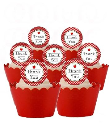 24 PRECUT Round Edible Wafer Rice Paper Thank You Cupcake Toppers Decorations