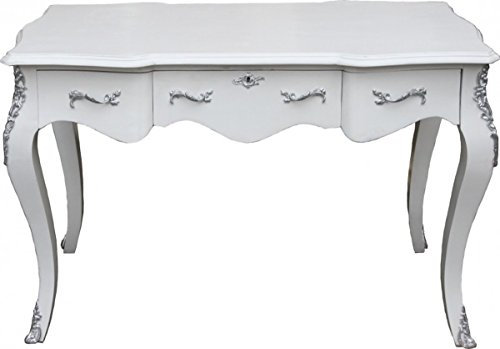 Casa Padrino Luxus Barock Konsolentisch Weiss/Silber 120 x 80 x 58 cm - Damen Schreibtisch - Sekretär Luxus Möbel