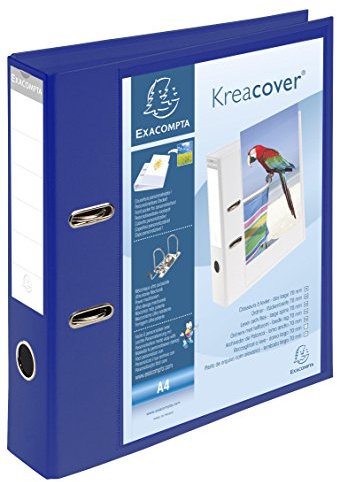 Exacompta 53789BE Präsentationsordner KreaCover PVC. 7 cm breit DIN A4 mit zwei Taschen innen und außen ideal für Angebots- und Unternehmenspräsentationen blau