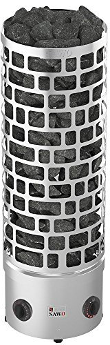 Sauna Poêle Électrique Sawo Aries Round Tower Premium 3HE 7,5 kW avec Unité de Contrôle Intégrée: Thermostat et Minuterie 230V 1N / 400V 3N