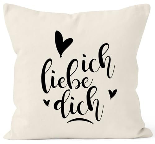 MoonWorks Kissenbezug Ich Liebe Dich I Love You Liebe Love Geschenk Frau Freundin Mann Freund Zuneigung Kissen-Hülle Deko-Kissen Baumwolle Natur 40cm x 40cm