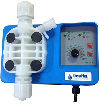 Bomba dosificadora electromagnética analógica de dosificación constante con flujo ajustable para dosificación de líquidos Modelo ME1-CA - 5 l/h @ 9 bar 230 VAC, cabezal PVDF con sello Viton
