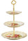 YOLIFE Porcelain 3 Tier Cake Stand, Afternoon Tea Service Cupcake Tray, Vintage Pink Rose Emboss Golden Leaves Edge Ivory for Party Food Display