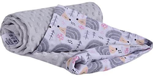 Medi Partners Krabbeldecke 100% Baumwolle 75x100cm doppelseitig multifunktional Minky Kuscheldecke für Kinderwagen weich flauschig (Bunte Igel mit grauen Minky)