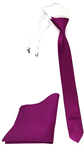 TigerTie Security Sicherheits Krawatte Einstecktuch in magenta fuchsia violett einfarbig Uni Rips - Sicherheitskrawatte fest vorgebunden mit Gummizug