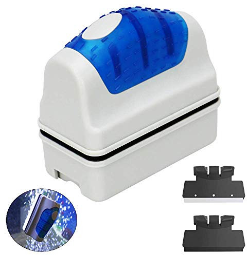 YIQI Magnetic Aquarium Fish Tank Limpiador para depurador de algas para vidrio, raspador, cepillo de limpieza flotante con 2 rascadores, S (7 x 6,5 x 3,7 cm)