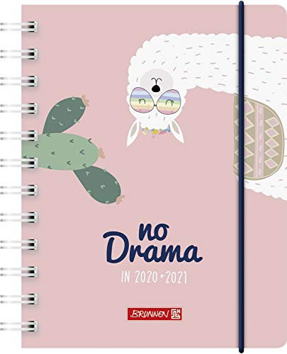 BRUNNEN 1071750031 „Lama Drama“ Tageskalender/Schülerkalender 2020/2021, 1 Seite = 1 Tag, Sa. + So. auf einer Seite, Blattgröße 12 x 16 cm, A6, PP-Einband