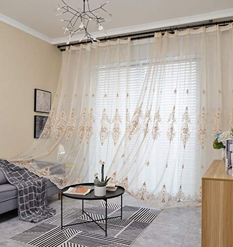 Lactraum Gardine Wohnzimmer Beige Tranparent Bestickt Vintage Klassische Begonie Voile mit Universalband 300 x 245 cm (BxH)