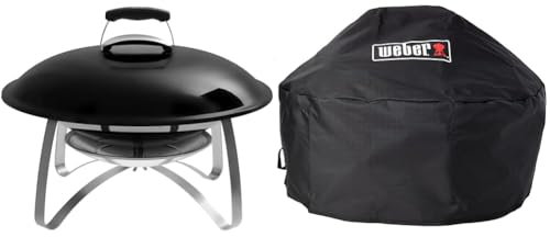Weber Fireplace, Mobile Feuerstelle mit Standfuss, schwarz, 2750 + Premium Abdeckhaube für Fireplace, schwarz