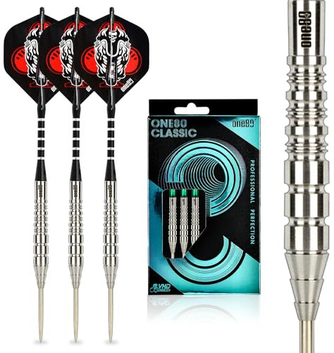 ONE80 Professionelles Dart-Set aus 90 % Wolfram mit Stahlspitze und Geschenkbox (E-23g)