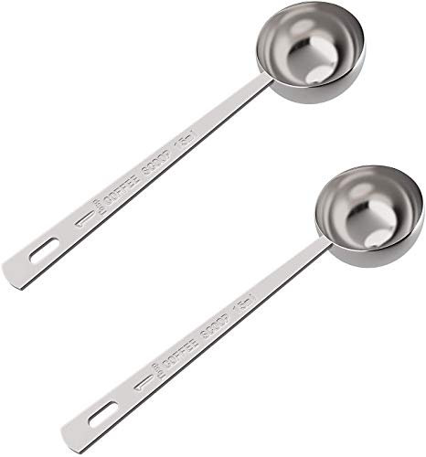 Poeft, 2 misurini dosatori da 15 ml, 1 cucchiaio da tavola con manico lungo, in acciaio inox, per caffè, latte in polvere, frutta in polvere