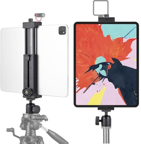 NUOMIC Supporto Tablet Treppiede con Alluminio Testa Sfera, Universale Supporto iPad Treppiede con Slitta Fredda per iPad Mini, iPad Air, iPad Pro e iPhone 4,7-12,9