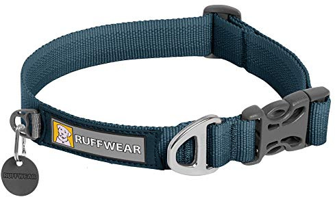 RUFFWEAR Front Range Hundehalsband, Robustes Tubelok-Gewebe, Aluminium-Leinenbefestigung & Schnalle, Helles, Stilvolles & Langlebiges Halsband für den Alltag, Blue Moon (Größe S, 28-36cm)