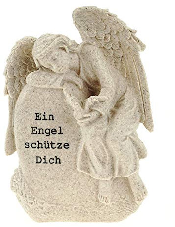 UDO Schmidt 64019 - Engel auf Stein mit Taube ' EIN Engel schütze Dich ' - Grabartikel Trauer Grabstein Tod