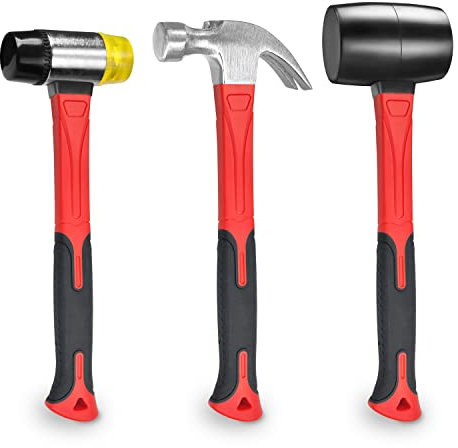 YIYITOOLS Set di 3 martelli, martello in gomma da 453,6 g, martello da carpentiere da 453,6 g e martello morbido double face da 40 mm con impugnatura per riduzione degli urti, adatto per decorazione