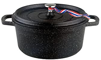 KAMBERG - 0008196 - Cocotte Ø 28 cm Ronde Noire - Fonte d'aluminium - Revêtement pierre - Tous feux dont induction - Sans PFOA