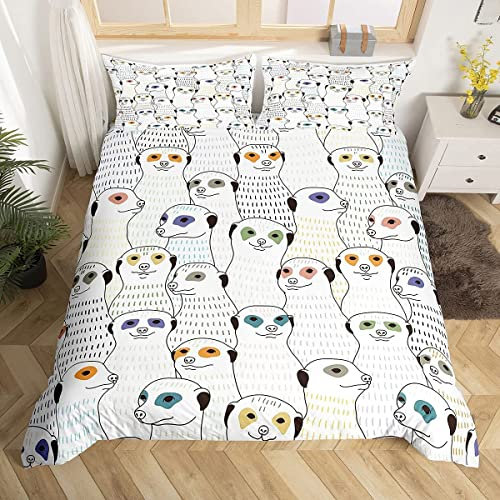 Loussiesd Erdmännchen Bettwäsche Set 220x240cm Kinder Jungen Karikatur Wild Tier Bettbezug Set Mädchen Niedlich Südliches Afrika Mungo Bettwäsche für Bett Schlafzimmer Dekor Kollektion Flauschige 3St