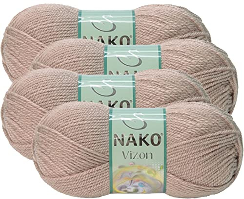 Nako Vizon, Strickgarn, (4 Knäuel), jedes Knäuel (Knäuel) 100 g, 100% Premium-Acryl, Sie können es in Strickjacken, Pullovern, Schals, Baskenmützen, Stiefeln und Babyzimmern verwenden BEIGE 257