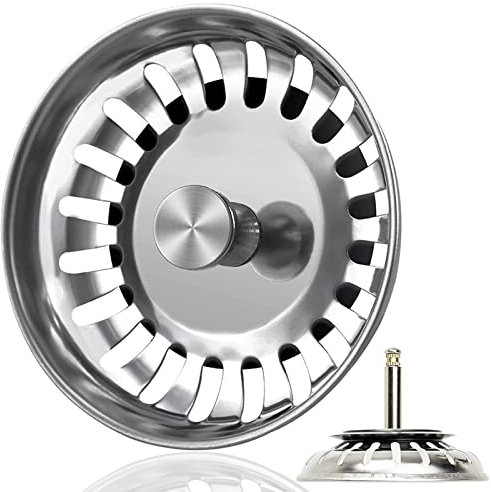 Siebkörbchen Spüle 79mm Spülbecken Siebkörbchen Edelstahl Spülbecken Sieb Spülensieb mit Stöpsel, Korb Zapfen ragt 36-54mm tief in den Abfluss, Sieb für Spülbecken Abflussstopfen für Exzenterbedienung