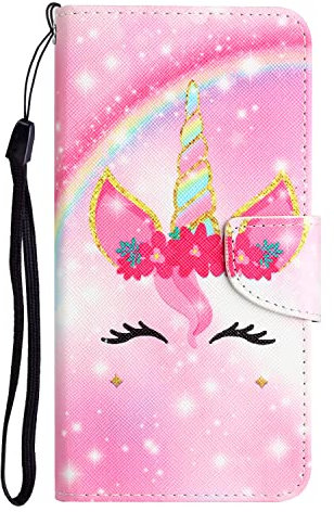 AIFILLE Kompatibel mit Handy Hülle Samsung Galaxy A12 Einhorn Mädchen Muster Standfunktion Kunstleder Flip Hüllen Weich Silikon Wallet Handytaschen Kartenhalter Cover Case Brieftasche Schutzhülle