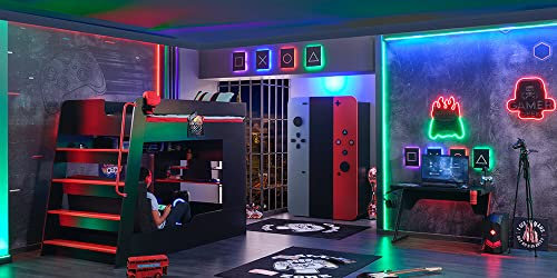 Dafne Italian Design TUTTOCAMERETTE.IT - Komplettes Kinderzimmer im Spielzimmer-Stil Farbe rot und schwarz beinhaltet: kompaktes Etagenbett, Matratzen, Schrank, Schreibtisch - [RTK]