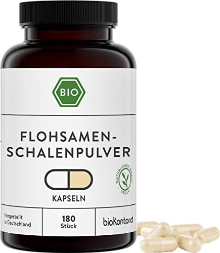 Flohsamenschalen Kapseln BIO I 180 Stück vegane Kapseln - 700 mg indische Fohsamenschalen