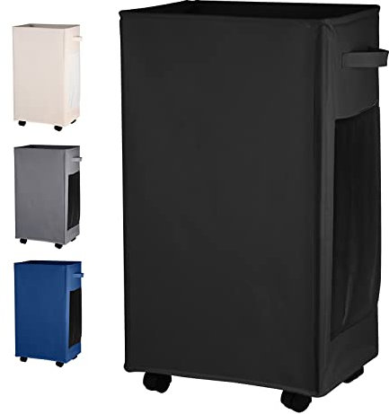 IHOMAGIC Grande 84L Canasta para Ropa Sucia con bolsillos laterales, Plegable Cesto de Almacenamiento de Ropa con 2 asas Para Colchonetas de yoga, Herramientas de pintura, Baños y Viajes (Negro)
