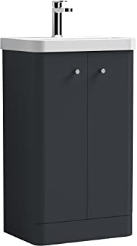 nuie COR1404 Core Modern Bathroom Floor Standing 2 Door Vanity Basin Unit with Ceramic Basin, 500mm, Soft Black