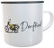 Tasse Dorfkind Emaille-Becher Kaffeetasse mit Spruch Emailletasse Dorfkinder Blechtasse Landfrauen (Moped gelb)