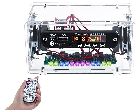 MiOYOOW DIY Bluetooth-Compatible Speaker Kit with FṂ Radio, Electronic Soldering Practice Kit USB Mini Home Sound Amplifier DIY Kit with Digital Display and Colorful LED Lights for School STEM Project
