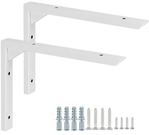 Mooche 20cm Regalhalterungen, 2 Stück Regalwinkel, 304 Edelstahl Metallwinkel Wandhalterung Regalträger mit Geboht für Wandmontage, Stabil und Langlebig, Weiß