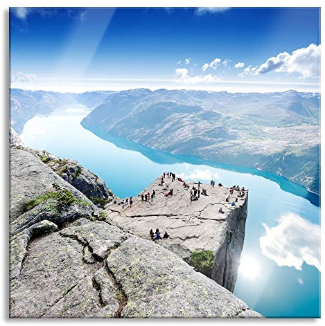 Pixxprint Glasbild, Wandbild auf Echtglas, Preikestolen Lysefjord Norwegen, 60x60 cm, inkl. Aufhängung und Abstandshalter
