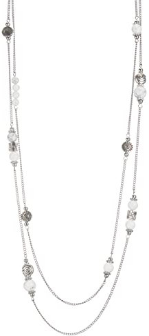 Bulinlin Damen Lange Perlen Kette Statement Halskette mit Silber Anhänger Modeschmuck Kette Geschenk für Frauen(Porcelain white)
