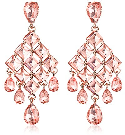 EVER FAITH Tropfen Ohrringe Hochzeit Braut Kristall funkelnde Strass Rhombus Teardrop Kronleuchter Statement für Damen Champagner Farbe