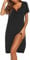 Ekouaer Sleepshirts Women Nightdress Short Sleeve Nightshirt Button Down Nightgown Sleepdress Summer, Black Medium
