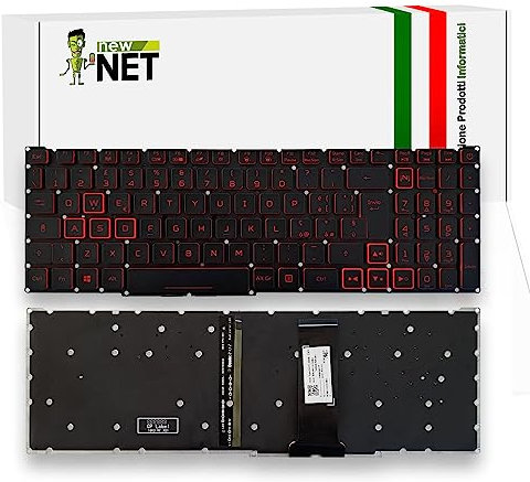 new net - Tastiera Compatibile con Notebook Acer Nitro 5 AN515-43 AN515-44-547D AN515-54-51M5 AN515-44-R70B [Senza Frame - Colore Tasti Rosso - Retroilluminata - Italiana]