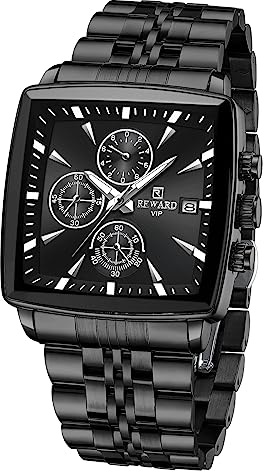 REWARD Quadratische Herren-Armbanduhren, luxuriös, modisch, analog, Quarzuhr, klassisch, großes Zifferblatt, Chronograph, wasserdicht, leuchtendes Datum, Edelstahl, Business-Uhren für Herren,