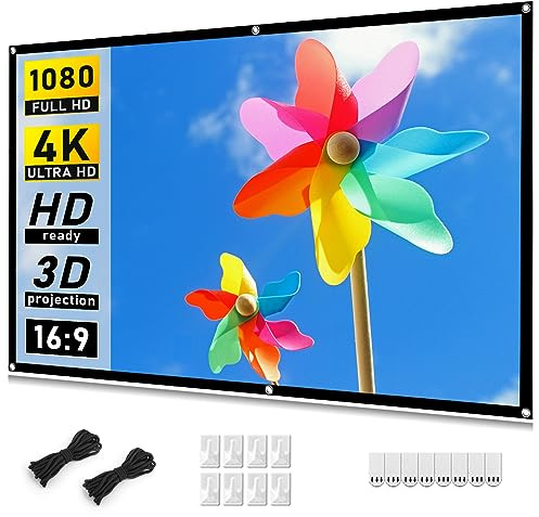 Taotique Projector Screen 72 inch, Movie Projector Screen 16:9 HD Foldable and Portable Anti-Crease Indoor Outdoor Projection Double Sided Video Projector Screen for Home, Party, Office, Classroom