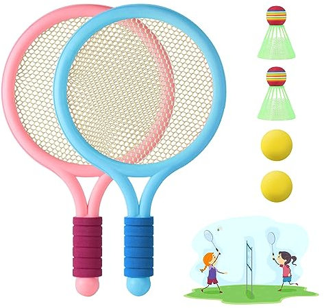 JurciCat Federball Set Kinder Badminton Set Tennisschläger Kinder Spielzeug Badmintonschläger Geschenkset für Kinder Outdoor Indoor Sport