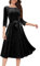 DRESSTELLS Women's Rockabilly Dresses, Round Neck, 3/4-Sleeve Festive Dress, Retro Vintage Swing A-Line Midi Length Cocktail Dress, L