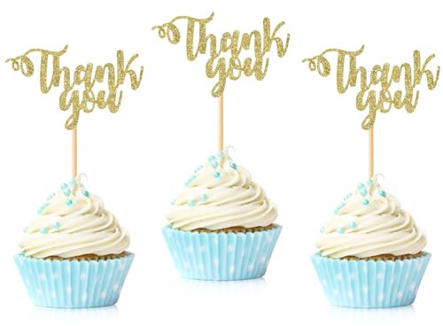 36 PCS Thank You Cupcake Toppers Glitter Thanksgiving Day Cupcake Picks for Wedding Anniversary Bridal Shower Baby Shower Boys Girls Birthday Party Cake Decorations Supplies Gold