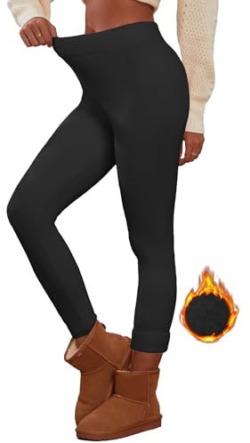 Famulily Warme Leggings Damen Winter Plain Fleece gefüttert Pullover Stricken Leggings thermische elastische Hosen Schwarz XL/XXL