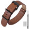 ANNEFIT Leder Uhrenarmband 20mm, Echtes Kalbsleder Einteiliges Militär Uhrenarmbänder für Herren und Damen mit Matte schwarze Schnalle (Hellbraun)