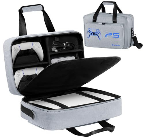 UUBOXS Tasche,Tragetasche für PS5,Upgrade Schutzhülle Reisetasche für PS5/PS5 Pro/PS5 Slim, Große Kapazität Aufbewahrungstasche für PS5 Konsole, Controller und anderes Zubehör, Grau